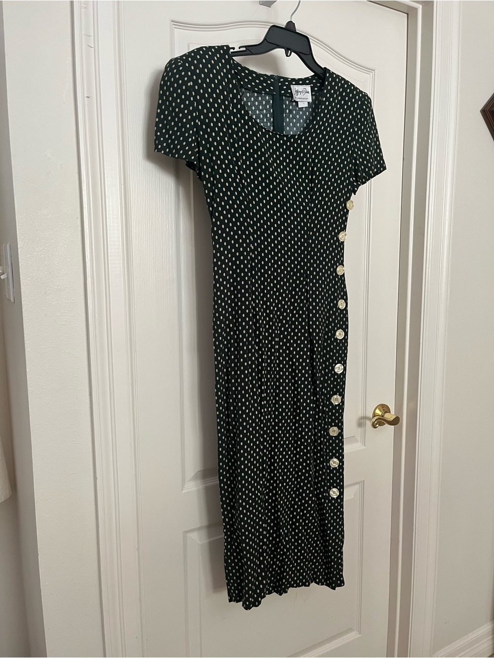 Green Polka Dot Maxi Dress with Side Buttons